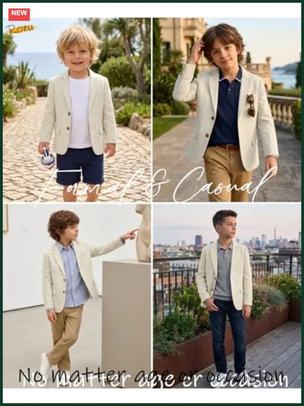 Boys Linen Blend Suit Jacket Sport Coat Blazer Wedding Guest